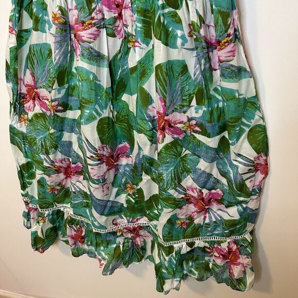 Gianni Bini Maxi Tiered Dress Tropical Floral Vacation Pom Pom Strappy - Size XS - Picture 3 of 10